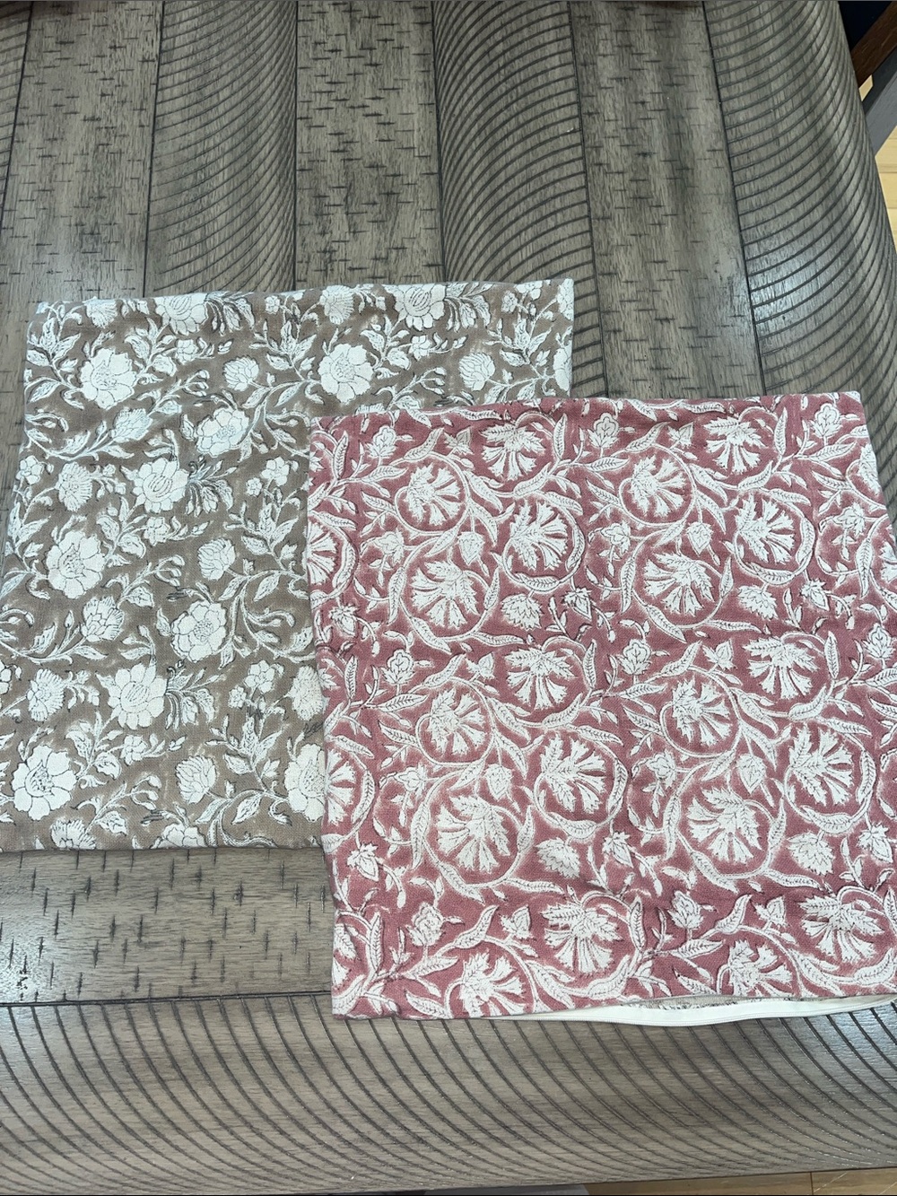 Floral Cotton Pillow Covers - Red and Brown Reversible to fit 20” x 20” pillow